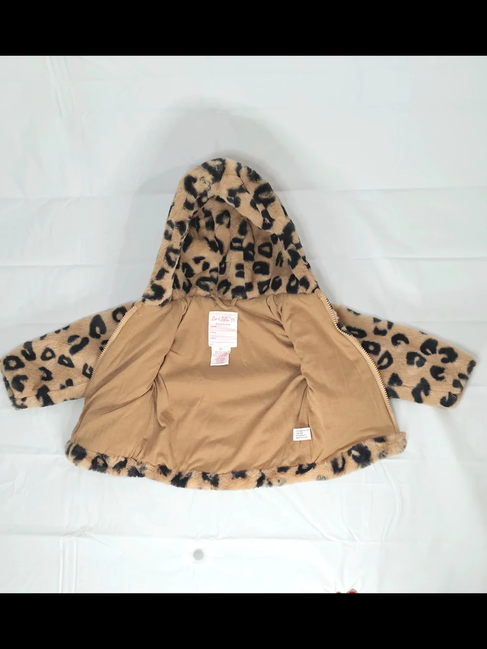 Toddler 2T Leopard Faux Fur Hooded Puffer Jacket - Tan